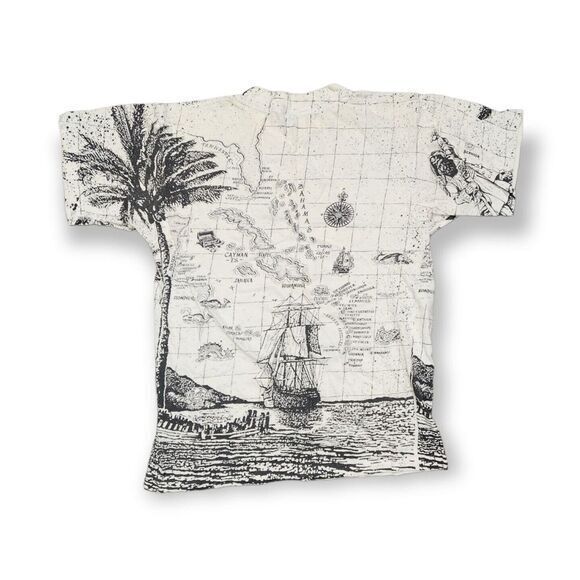 Vintage 90s Cayman Island Tropical Undersea Florida Ship AOP T Shirt Mens Medium - Picture 2 of 8